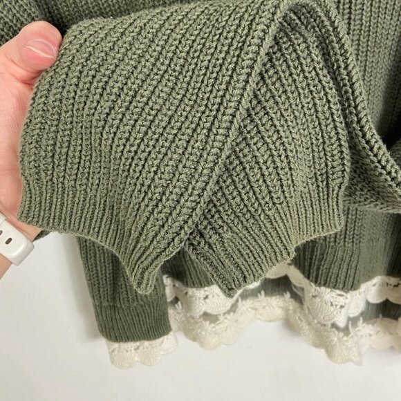 Urban Outfitters Lace Trim Crop Knit Sweater Green White Size Medium Bohemian‎ M - Picture 6 of 9